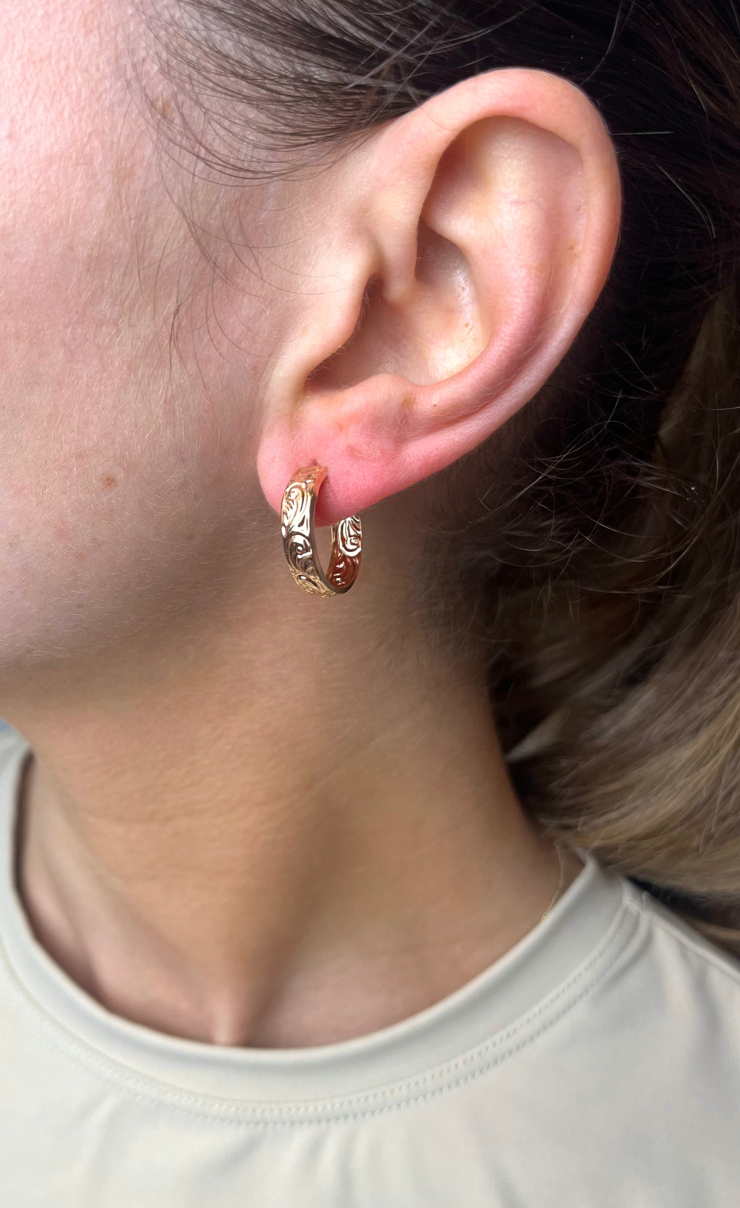 Floral Engraved Hoop Earrings