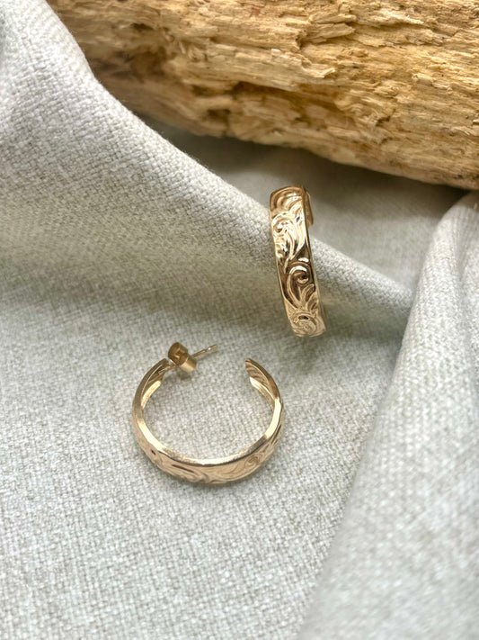 Floral Engraved Hoop Earrings