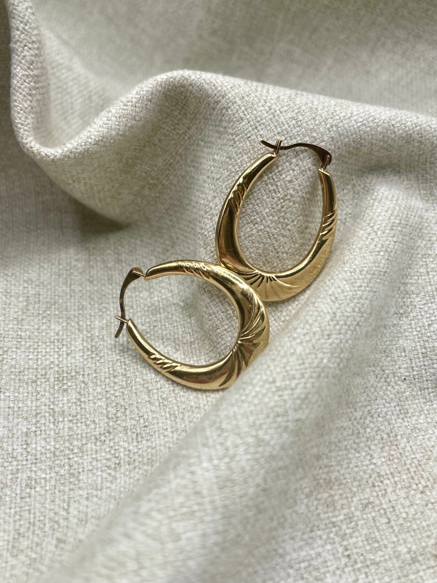 Engraved Oval Hoop Earrings