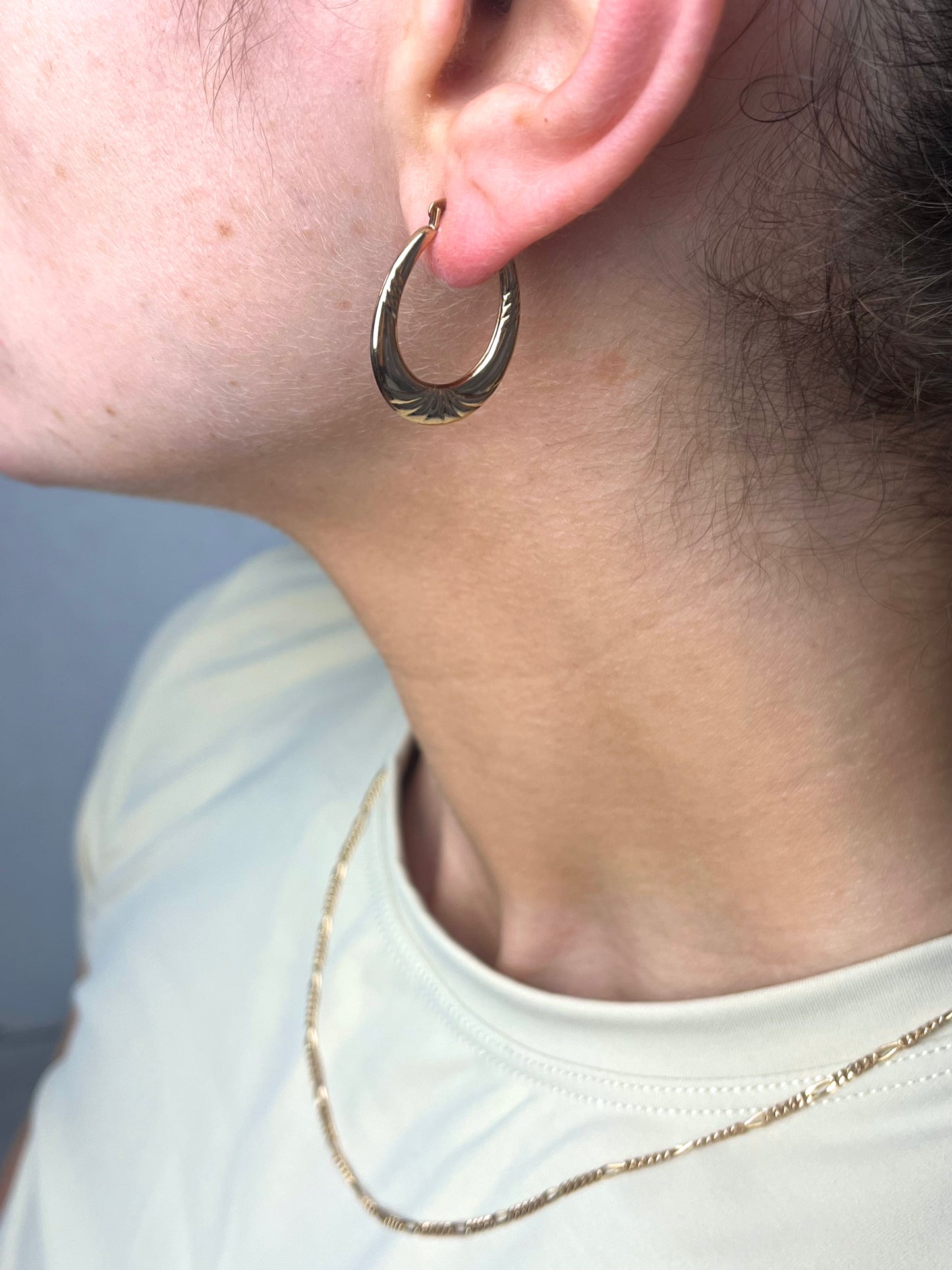 Engraved Oval Hoop Earrings